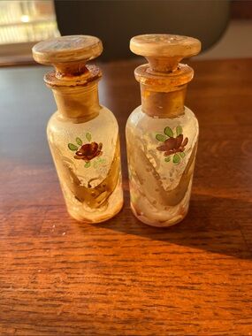 Vintage Hand-Painted Pair of Glass Apothecary Bottles